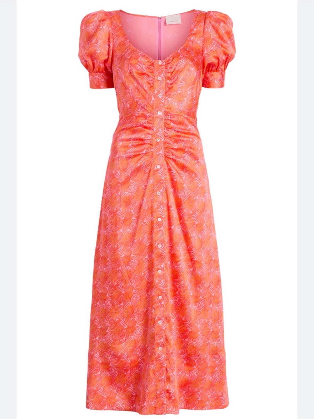 cinq a sept Coral-Print Midi Dress with Puff Sleeves